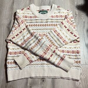 American Eagle Outfitters Cream and Red Patterned Sweater